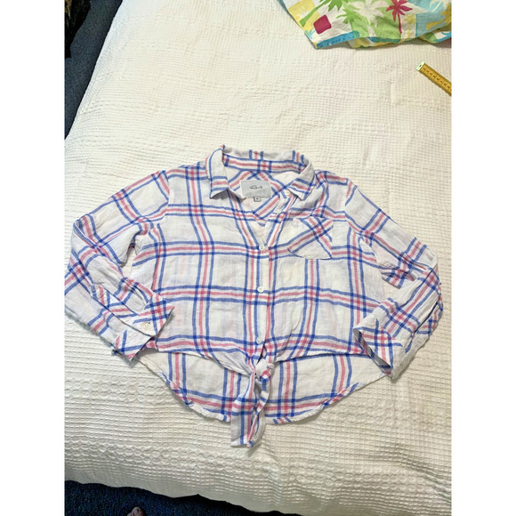 Rails for Girls Button Up Linen Top Size 10 Valerie Rasberry Azure White - Picture 2 of 9